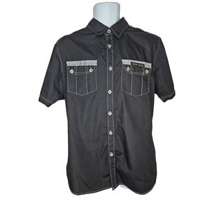 Workwear Utility Casual Short Sleeve Button Down‎ Shirt Black Men's XL